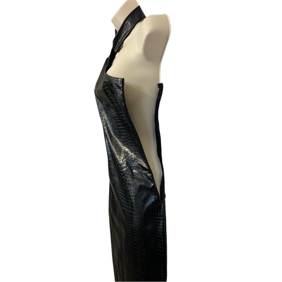 Simmi Maxi Bodycon Dress  Halter Neck, Leather Croc,  Solid Black, Size 2 - Picture 4 of 14